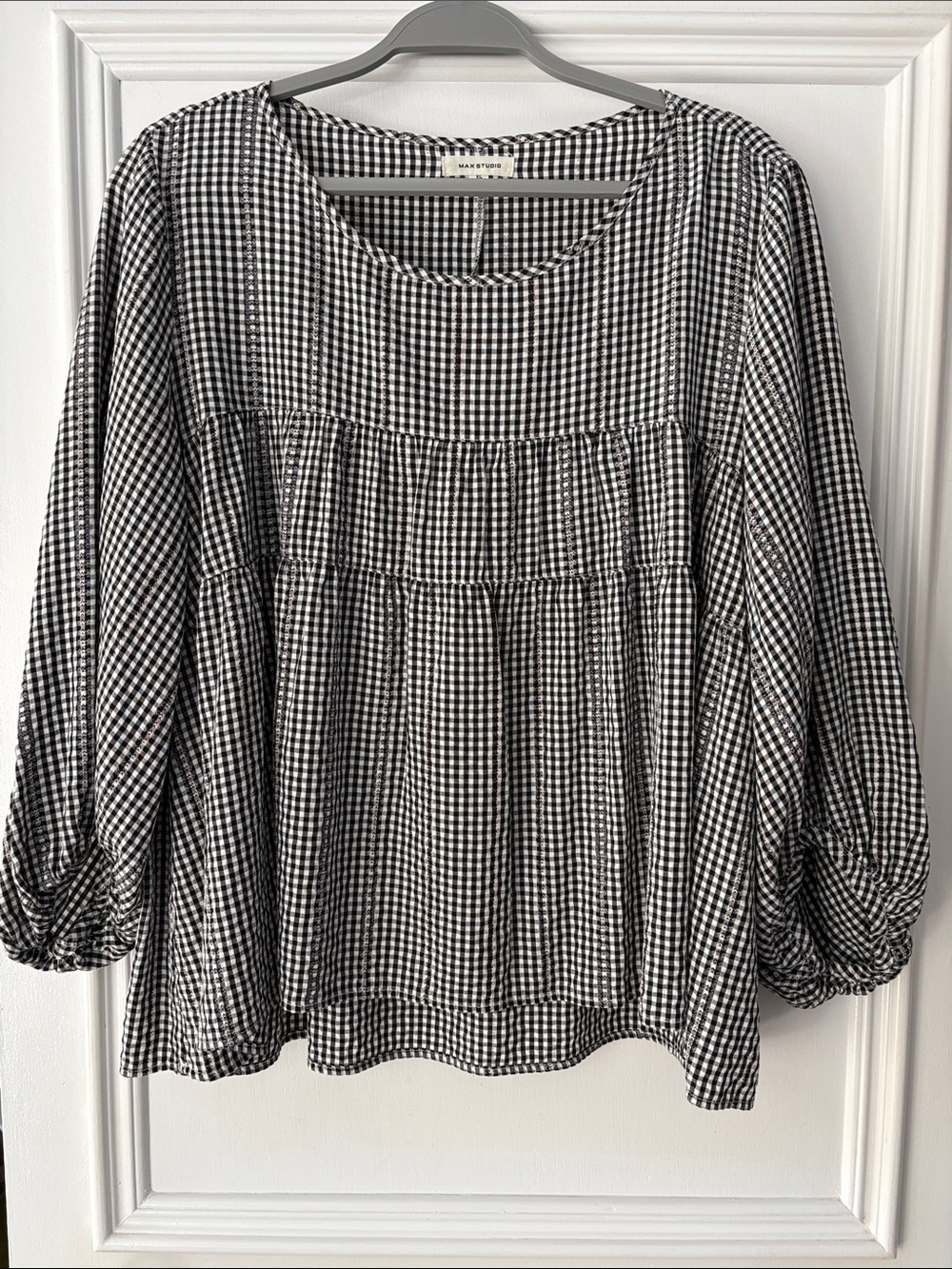 Max Studio Black & Cream Gingham Top